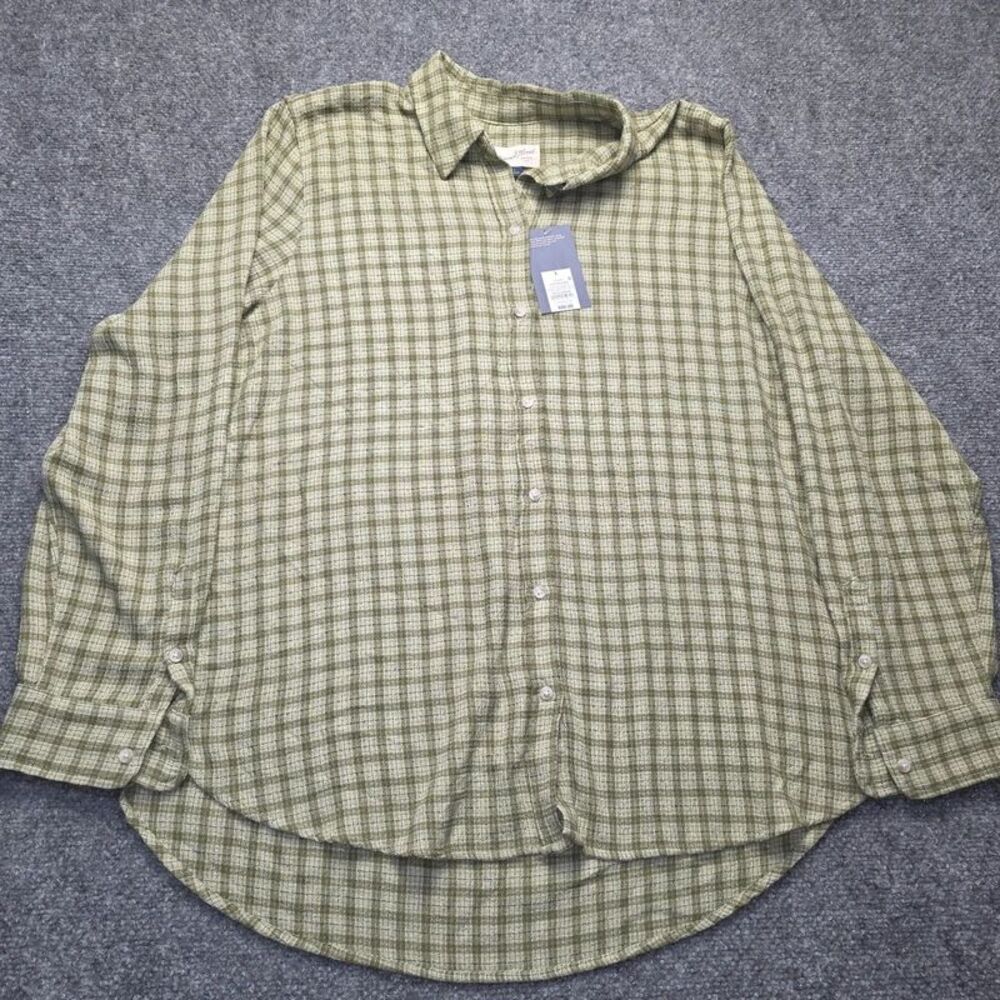 Women’s Green Plaid Relaxed Fit Button Down Shirt Size Large L